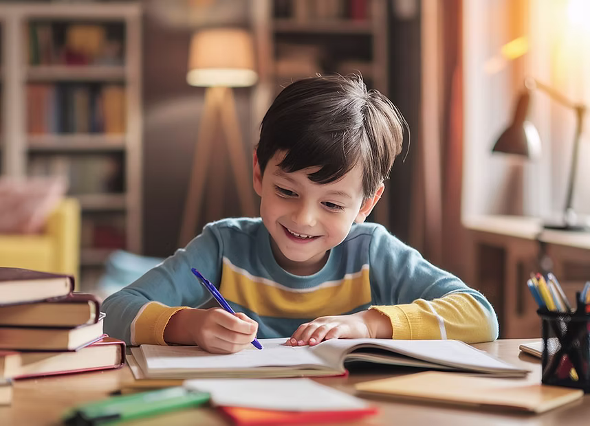 Child studying at desk